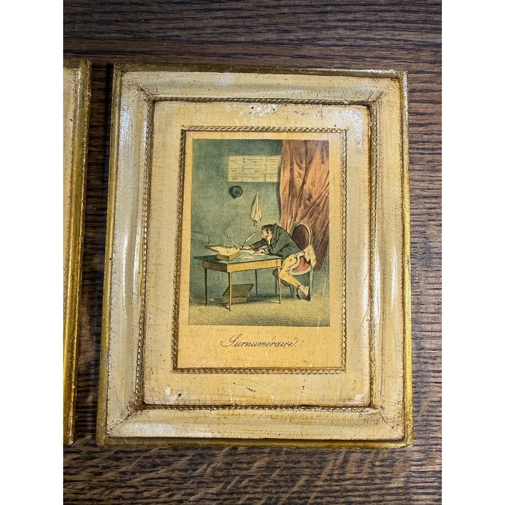 Vintage Italian‎ Occupational Prints on Wood Plaques - 1940s Set of 3